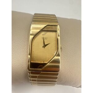 Vintage Seiko Quartz Gold Tone Half Moon  Dress Watch Japan 2100-1680 Unisex
